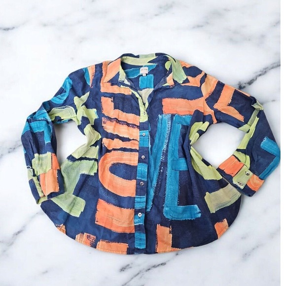 NIC+ZOE Abstract Print Button Down Long Sleeve Artsy‎ Blouse Top  Women's XL - Picture 2 of 10